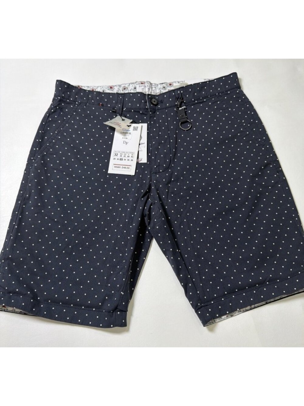 Denim & Flower Mens Polka Dot Stretch Shorts Size 32, NWT